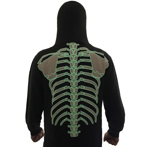 Herren Glow in the Dark Skelett Hoodie Vollgesichtsmaske Reißverschluss Halloween Kostüm - Bild 5 von 7
