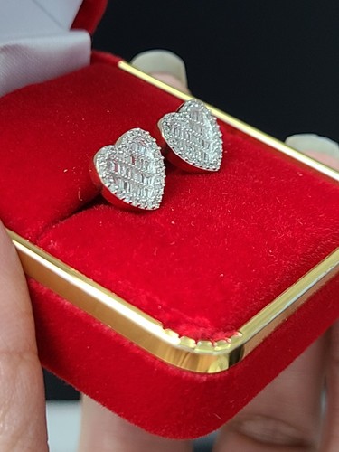 DEAL! 0.50CT Natural Genuine Diamond Heart Halo Studs Earrings 14K Gold 9.65mm - Picture 2 of 4