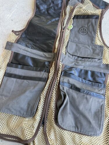 Beretta Shooting Vest Mens XL Mesh Leather Brown Clays Shell Pocket Fish Large - Picture 3 of 6