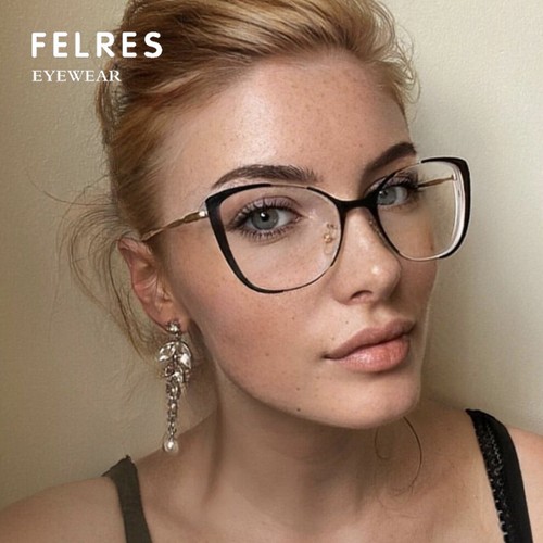 Cat Eye Anti-Blue Light Metal Optical Glasses For Women Clear Lens Glasses Frame - Picture 3 of 30