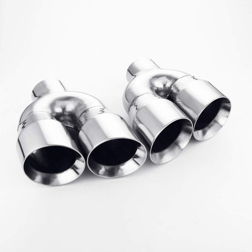 3" Inlet Exhaust Tips Quad 4" Out Stainless Steel 11" L Staggered Pair Dual Wall - Picture 1 of 6