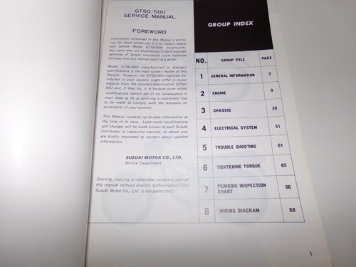 Original Suzuki GT 50 & 50U Werkstatthandbuch Reparaturanleitung Manual Mokick - Picture 2 of 2