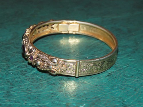 AVON PURPLE CUT GLASS GOLD TONE CUFF BRACELET 7" Vtg - Photo 4/5