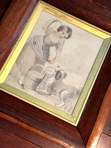 ROSEWOOD FRAMED COLORED DRAWING "ELIZABETH 1837" 13" x 11 3/4" - Picture 7 of 8