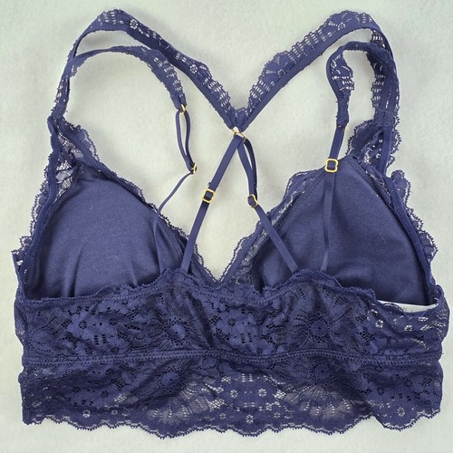 Aerie Sz M Eyelash Lace Padded Bralette Fa La Bra Double Strap Navy Racerback - Picture 13 of 14