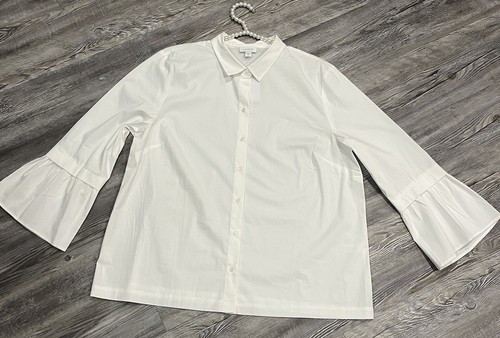 NWT J. Jill White Collared Buttons Up Long Bell Sleeves Cotton Blend Shirt XL - Picture 8 of 17