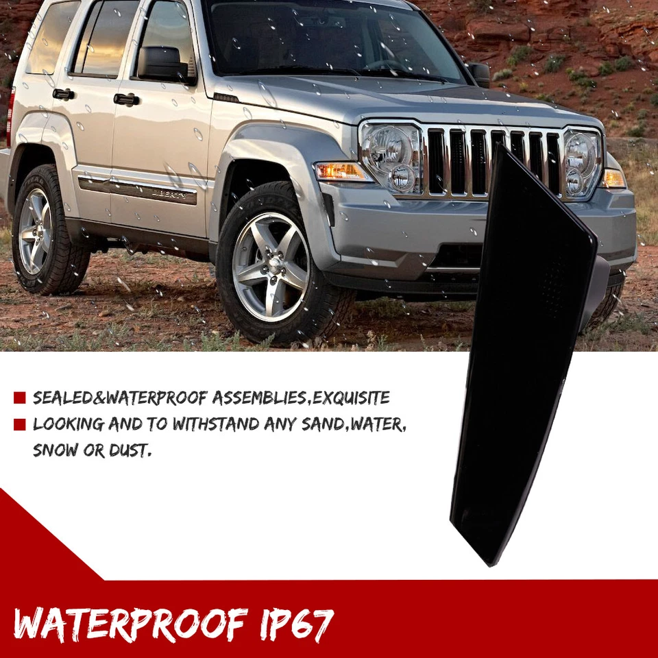 Smoked Black Lens Front Fender Side Marker Light Housings For 08-12 Jeep Liberty - Image 4 of 4