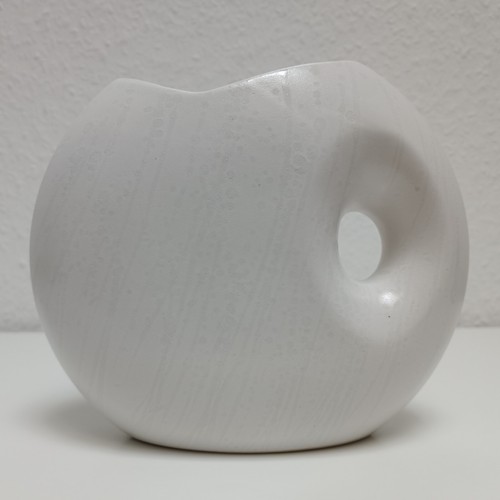 Vase, Blumenvase, Keramik, flach, rund, schmal, cremeweiß, 16 cm hoch - Bild 3 von 3