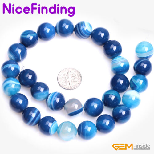 "Cuentas con bandas de ágata sardónix azul liso natural para hacer joyas de 15""" - Imagen 37 de 46