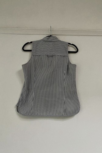 Zara Woman sleeveless blouse size Medium in Navy & White stripes mandarin collar - Picture 4 of 14