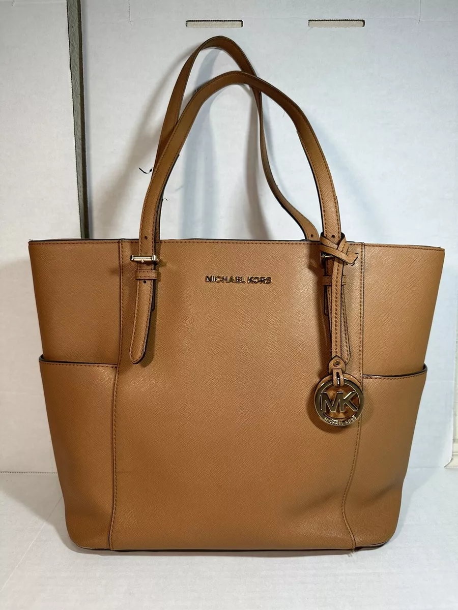 Michael Kors Jet Set Travel Large Tote Bag Saffiano Leather Gold Tone MK  Logo