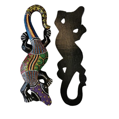 Decoración colgante de pared placa de lagarto gecko arte aborigen madera tallada lunares - Imagen 3 de 10