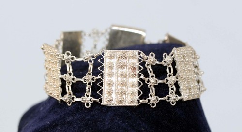 DELICATE VINTAGE HANDMADE SILVER FILIGREE CANNETILLE PANEL BRACELET af - Picture 6 of 17
