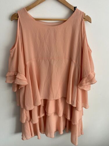 PrettyLittleThing Dress Womens Size 10 Orange Cold Shoulder Ruffle Layered NWT