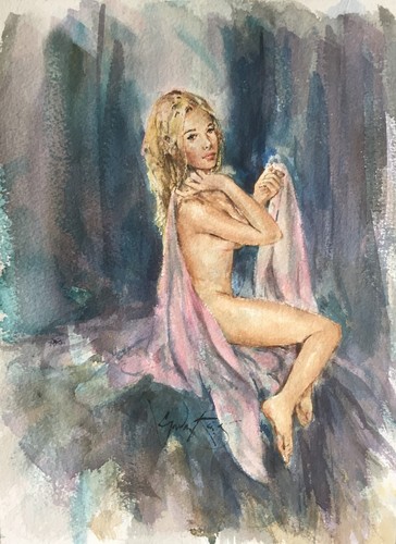 RARE SUPERB ORIGINAL GORDON KING "Dacia with Scarves" nude woman girl lPAINTING - 第 1/3 張圖片