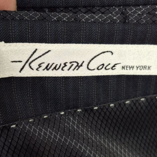 Kenneth Cole 2 Piece Suit Mens 40R 32X31 Black Navy Stripe Double Vented Wool - Picture 2 of 13