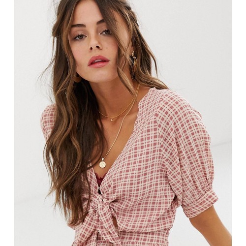 Faithfull the Brand Maple Check Midi Dress With Tie Front V Neck Size 2 US  - Picture 2 of 16