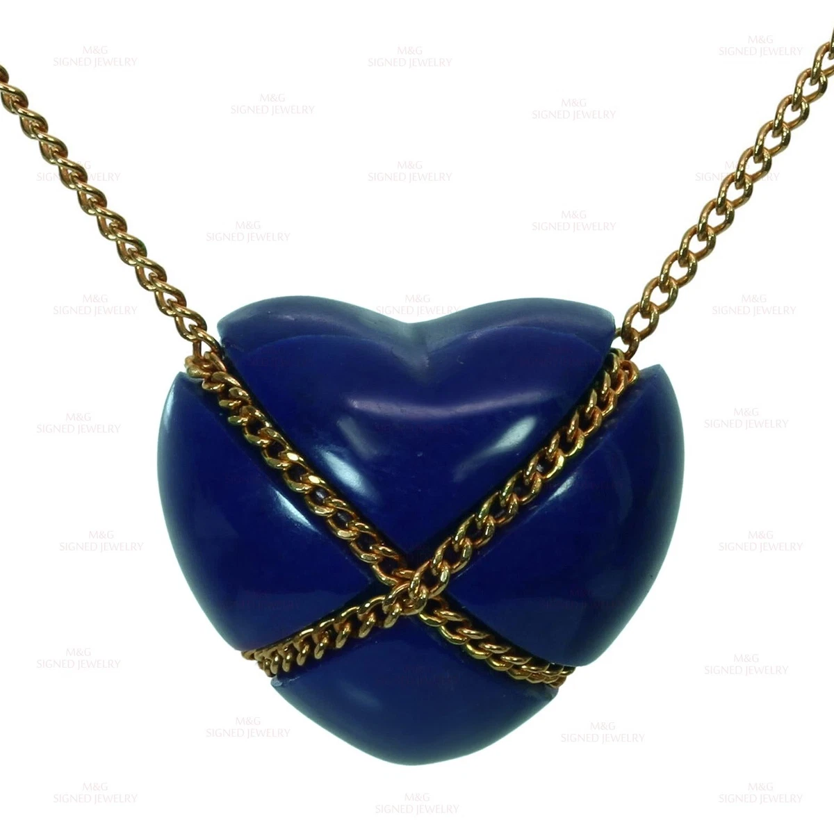 TIFFANY CO. Lapis Lazuli 18k Yellow Gold Crossover Heart Pendant