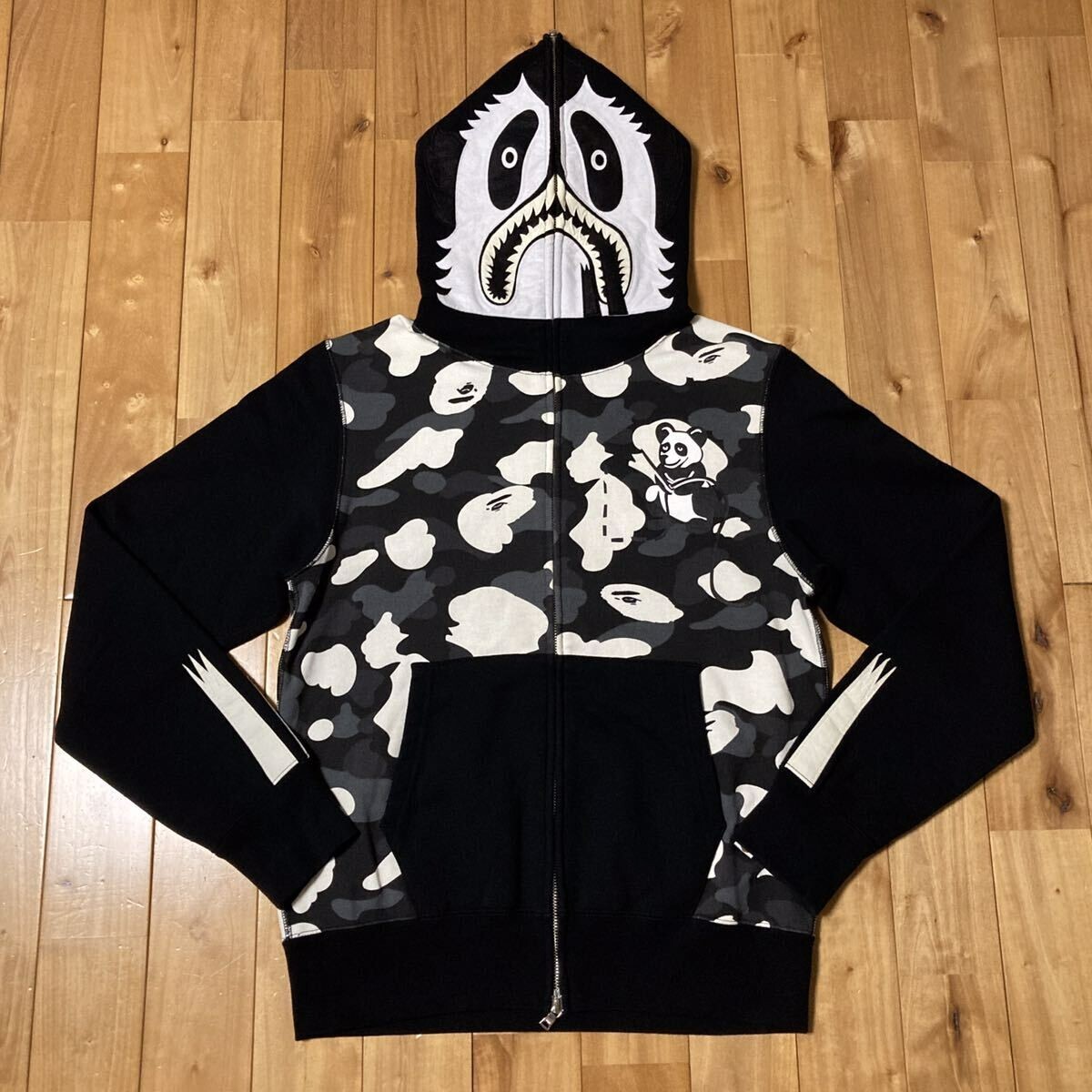 Glow in the dark BAPE City camo panda full zip hoodie Black A
