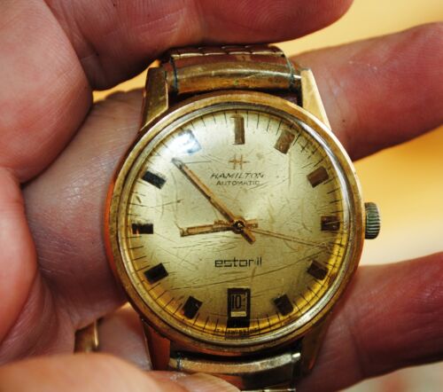 Vtg Hamilton Estoril 300 Swiss Waterproof Automatic Watch date gold 1960 - Picture 3 of 6