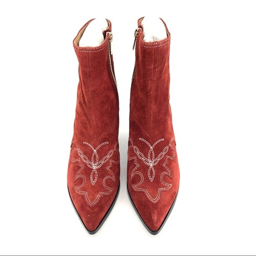 Joie Deep Red Rafa Suede Western Ankle Boot Bootie sz 6.5 - Picture 2 of 9