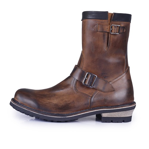 Retro Herren Motorrad Halbhohe Stiefel Arbeitskleidung Reißverschluss Echtleder Hoch Stiefel - Bild 21 von 26