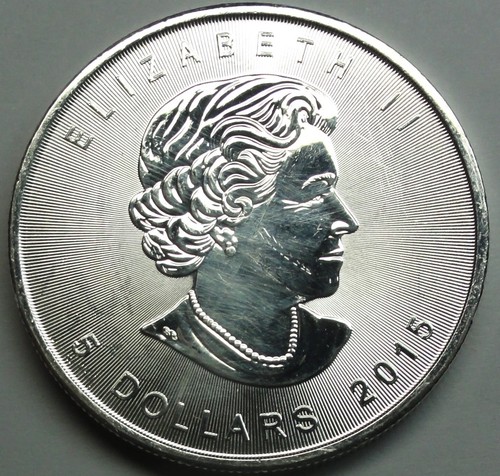 Kanada 5 Dollars 2015 Elisabeth II., Maple Leaf, 1 Unze Feinsilber st/unc + Kap.