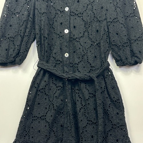 Portmans Broderie Dress Size 6 Black Short Sleeve Belted Pockets Collared - Bild 4 von 10