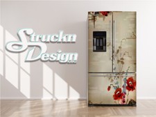 Red Blue Flower Boarder Design Beige Fridge Freezer Wrap Side Door Vinyl Decal