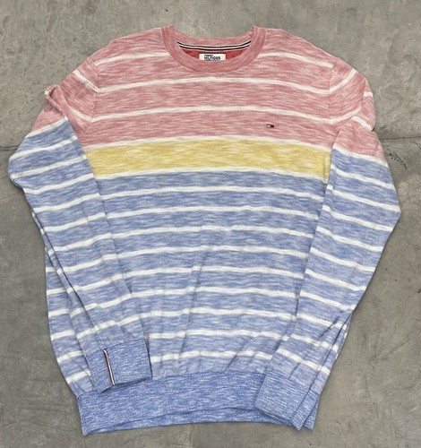Tommy Hilfiger Striped Logo Pullover Colorful Men’s Sweatshirt Rainbow Sz XL - Picture 1 of 7