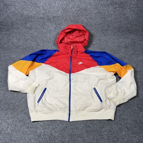 Nike Jacke Herren XL rot blau gelb Kapuze Windbreaker Full Zip AR2209-271