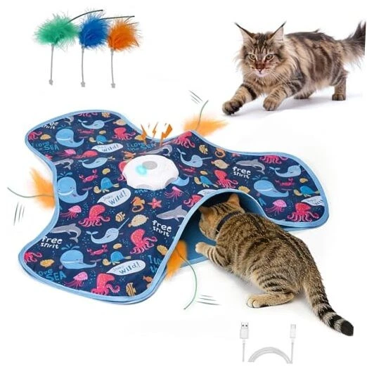 Interactive Cat Toy, Cat Toys Interactive with Touch Activation, Feather rods*3