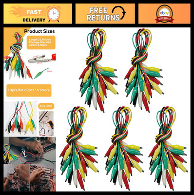 50PCS Alligator Clips Test Leads - 5 Color Insulated Jumper Wires for Circuit Te
