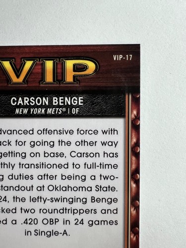 Inserto prospettive molto importante Bowman Chrome Carson Benge 2025 #VIP-17 Mets - Foto 5 di 10