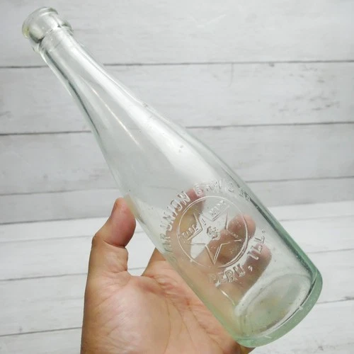 Vintage Embossed Clear Glass Star Union Brewing Peru IL Bottle