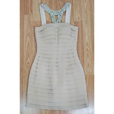 Sherri Hill size 0 bandage bodycon dress rhinestone embellishment khaki stretch