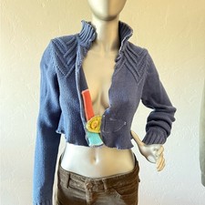 Blue Cropped Upcycled Distressed Unique Sweater