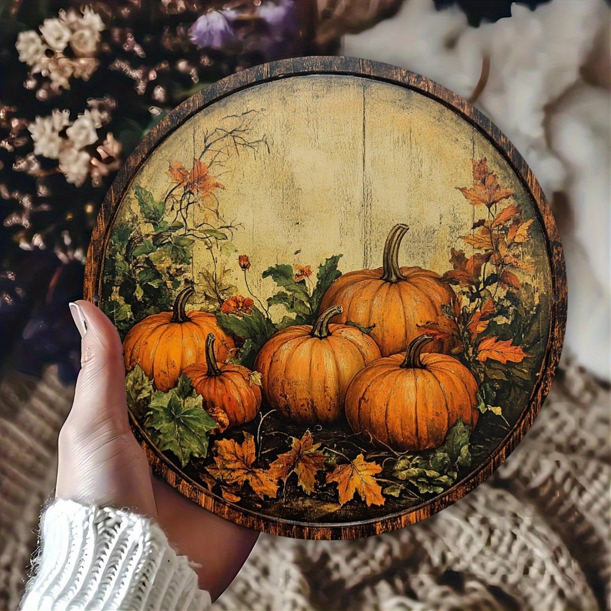 Vintage Metal Pumpkin Autumn Wall Decor Rustic Farmhouse
