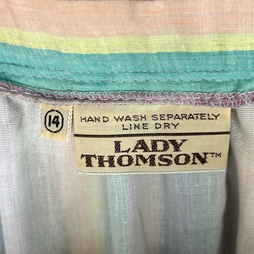 VTG Linen Striped Skirt A Line Pastel Pockets Beachy Cottage Retro 31" waist M - Bild 6 von 7