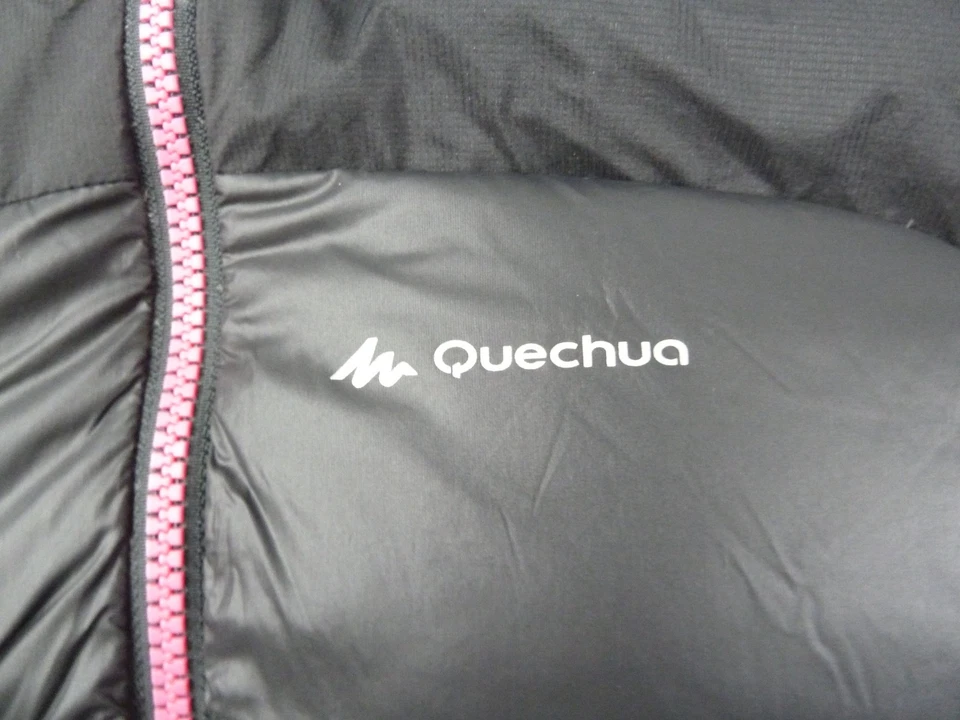 Quechua женщин пуховик куртка маленький черный с капюшоном вниз заполненный теплый пальто туризм  - Изображение 3 из 4