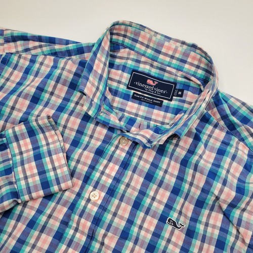 Camisa ballena calce ajustado a cuadros de algodón mediana Vineyard Vines para hombre con botones - Imagen 1 de 6