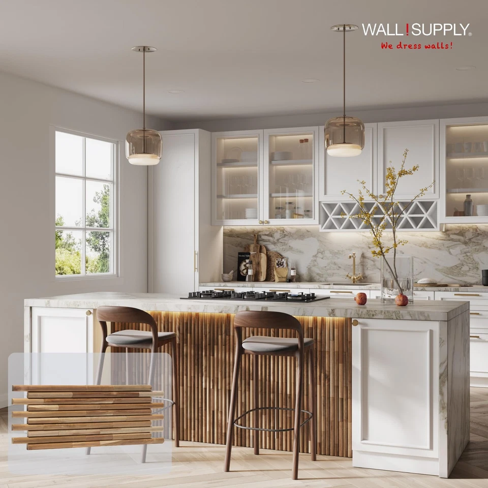 UltraWood Round Reclaimed Teak Wood 3D Wall Panels - Home Decor Wallpaper Alt... - Image 2 of 4