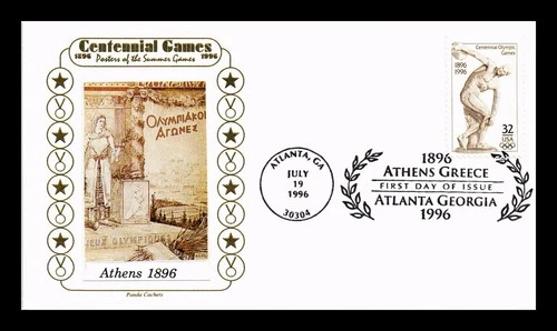 CENTENNIAL OLYMPIC GAMES ATLANTA FDC PANDA PASTED ON CACHET US COVER