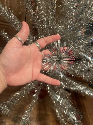 Vintage MCM 5ft Aluminum Christmas Tree 48 Pom Pom Branches - Picture 6 of 18