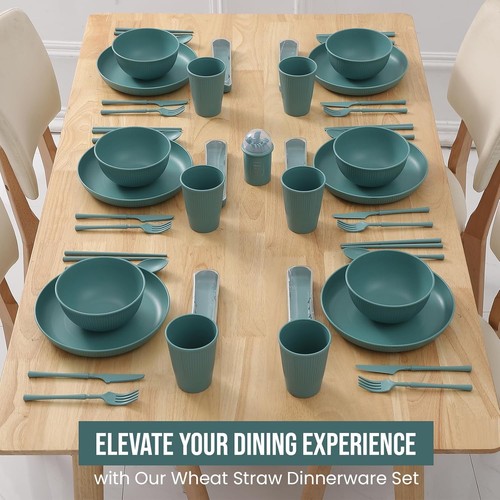 36-Piece Wheat Straw Dinnerware Set - Cups, Plates and Bowls Sets for 6 Reusable - Picture 2 of 7