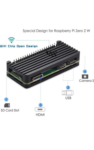Raspberry Pi Zero 2W Aluminum Case Kit with Pin Header - Picture 2 of 6