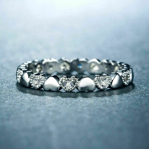 Ring Jewelry Heart Women Silver Size 6-10 Wedding Fashion White - Picture 9 of 11