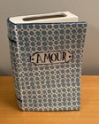 Anthropologie AMOUR blue ceramic book Flower Vase 9.5x7”