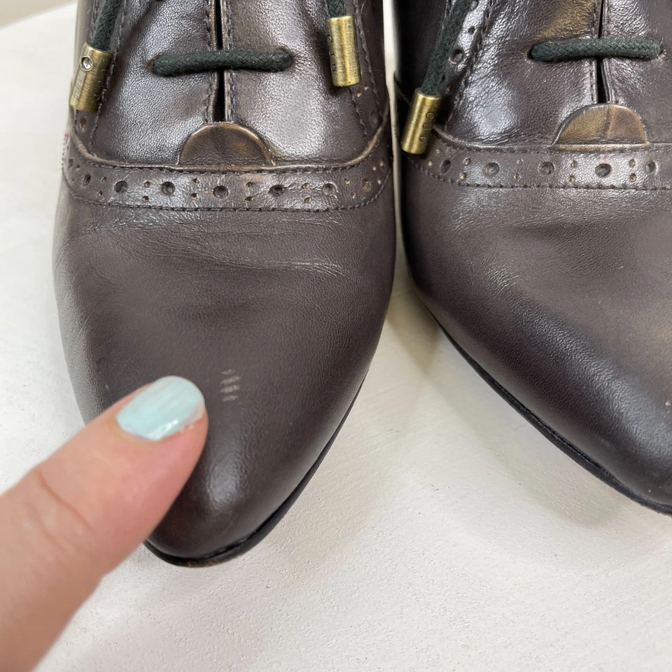 Zapatos de encaje vintage Joan & David para mujer Oxford con tacón de gatito talla 6 gris Steampunk Foto 3 de 4