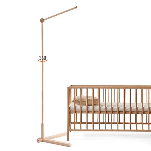Floor-Standing Wooden 61 Inch | 360°Adjustable Movable Baby Crib Mobile Arm